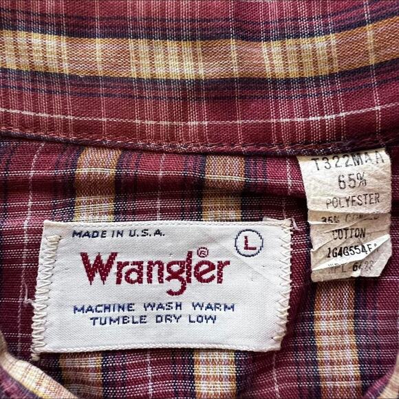 Wrangle Vintage Pearl Snap Button Down men’s plaid Shirt USA Size Large - Picture 3 of 8